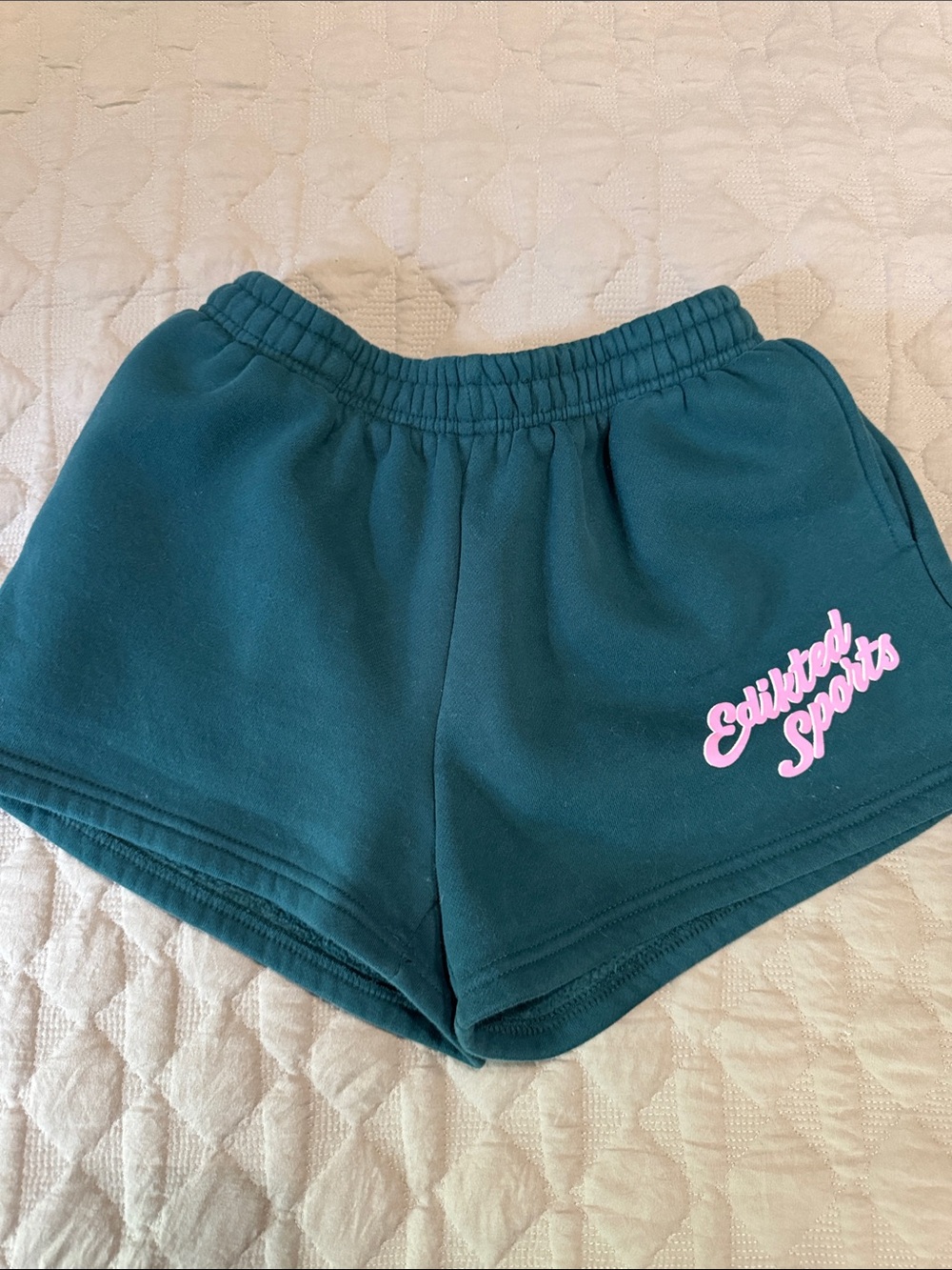 Edikted Sports Everyday Teal Women's Athletic Shorts with Pink Logo